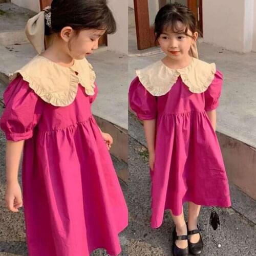 New Summer Girls' Dress Lace Big Lapel Puff Sleeve Sweet Princess Dress Cute Clothes ChildrenS Baby Kids Clothing For Girls