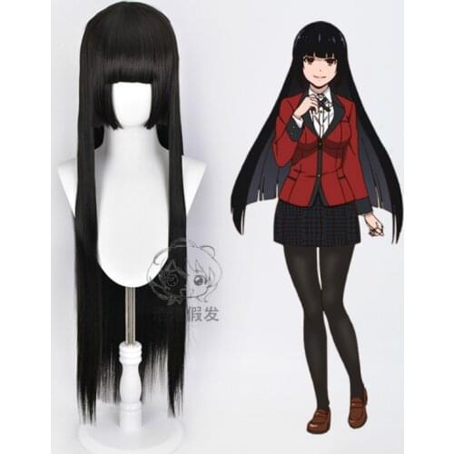 100cm Kakegurui Yumeko Jabami Cosplay Wigs Black Straight Heat Resistant Synthetic Hair Perucas Cosplay Wig
