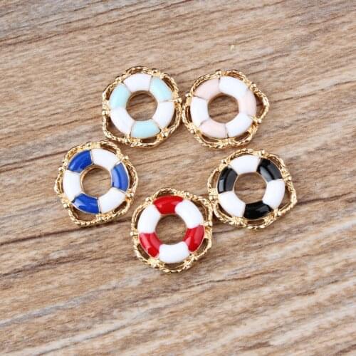 Drop Oil Charms 1pcs Life buoy Enamel Charms Alloy Pendant fit for bracelet DIY Fashion Jewelry Accessories