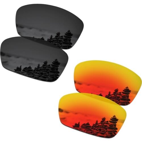 SmartVLT 2 Pairs Polarized Sunglasses Replacement Lenses for Oakley Hijinx Stealth Black and Fire Red