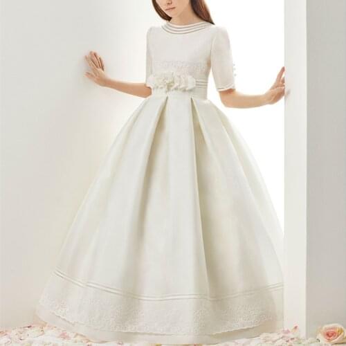 Hot Flower Girl Dress White A-Line Bow Sash Sleeveless Solid O-Neck Girls First Communion Dress Hot Sale Vestido De Comunion