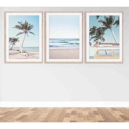 Coastal Beach Surf Poster Car Coconut Palm Tree Wall Art Canvas Painting Nordic Posters And Prints Wall Pictures For Living Room