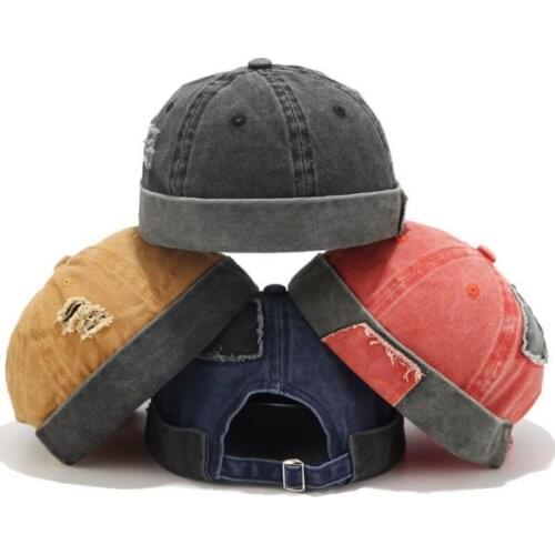 Washed Distress Landlord hat Cotton Hole Men Beanies Spring Autumn Vintage Male Cap Adjustable Brimless Hat Bone