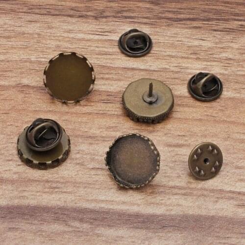 Blank 15mm Round Bezel Cabochons Base Shirt Neck Collar Clip Brooch pins Butterfly Backs Settings findings Antique Bronze tone