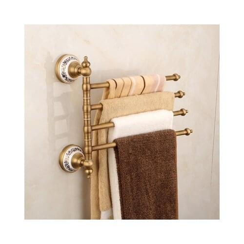 Luxury Bathroom Rotation Bars Towel Holder Wall Mounted Antique Brass Flexible Towel Bar