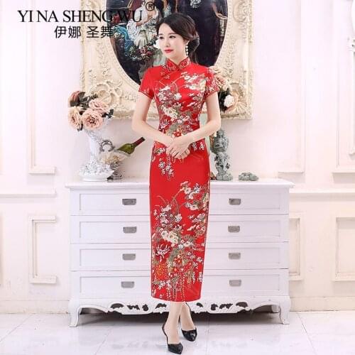 New Improve Chinese Cheongsam Silk Satin Dresses Daily Banquet Cheongsam Women Evening Performance Clothing Bride Wedding Dress