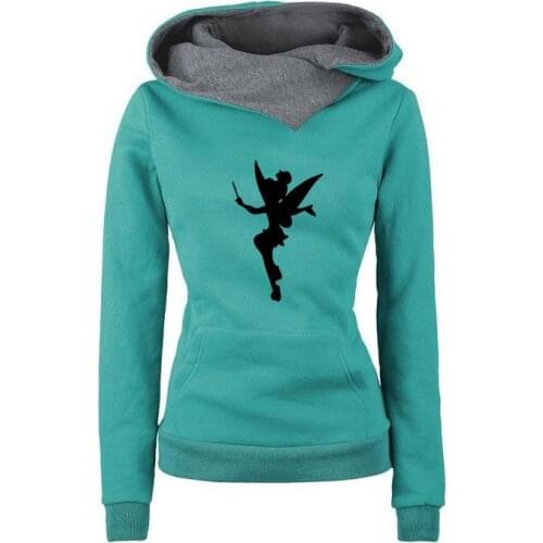 Tinkerbell Fairy Silhouette Sweatshirt for Female Femmes Autumn Lover Gift Pockets Buckle Cropped Casual Hoodies Women Tops