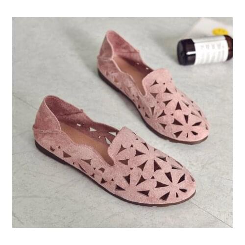Summer Women Flat Shoes Soft Casual Loafers Female Ballet Flats Sweet Cut Out Suede Slip On Moccasins Breathable Ladies Footwear