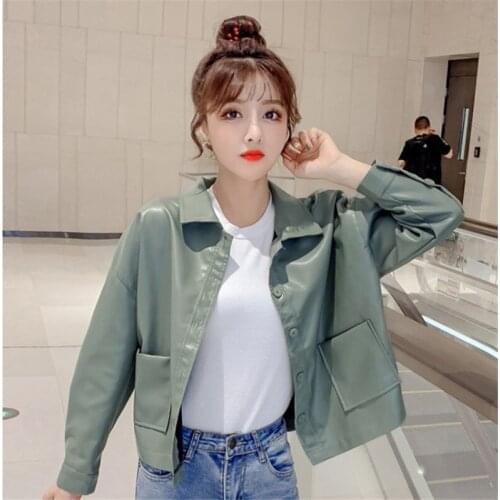 2020 New Women Spring Autumn Pu Leather Jacket Casual Slim Soft Moto Biker Faux Leather Jacket Female Short Coat Streetwear