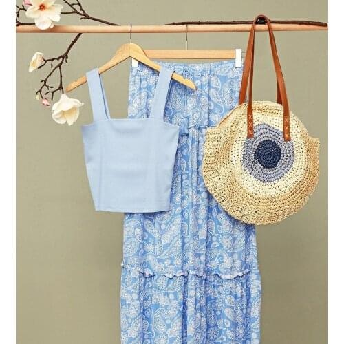 Zipper Closure Women Straw Bag Shoulder Beach Bag Summer Street Beach Style