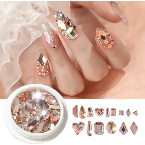 1 Box Nail Art Decorations Nail Rhinestones Mixed Design korean Champagne AB Rhombus Charms Diamond Manicure Accessories