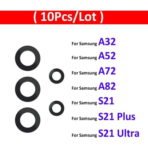 10Pcs/Lot, Back Rear Camera Glass Lens For Samsung A32 A52 A72 A82 S21 Plus S21 Ultra With Adhesive