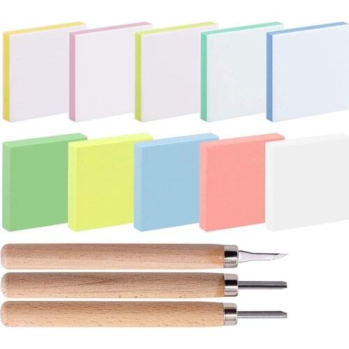 13 Pcs Rubber Stamp Carving Blocks Kit with Rubber Carving Block,Carving Tools for Creating Artistic Print,Card Crafting