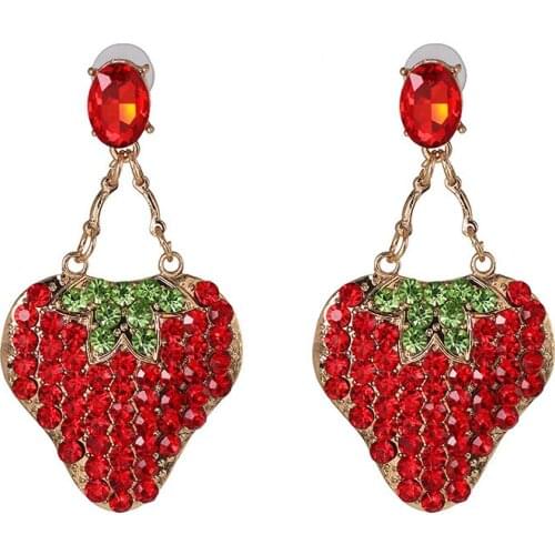 2020 Fashion Simple Full Rhinestone Strawberry Drop Earrings For Women Indian Vintage Statement ZA Earrings Jewelry