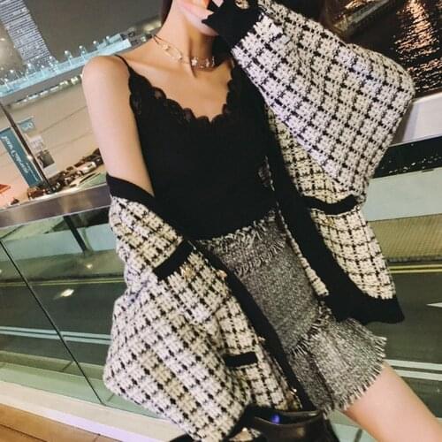 2021 New Fashion Designer Knitting Sweater Cardigan Women V-neck Luxury Beaded Jacket Outerwar Plaid Korean Chic Woman Sweater