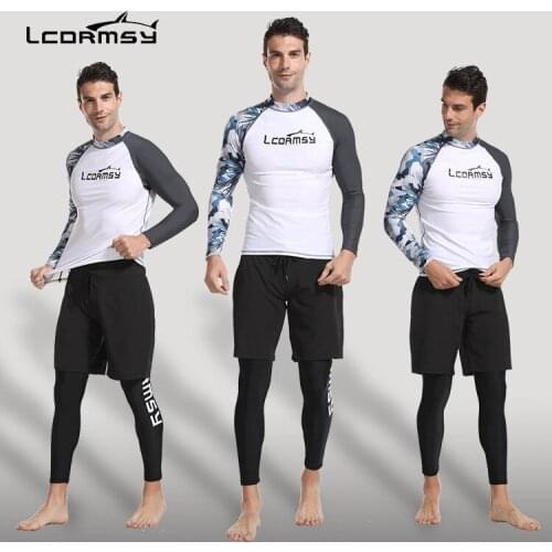 Fashion rashguard UV protection swimwear for Men surfing rash guard shorts+zipper shirt 3 set compression