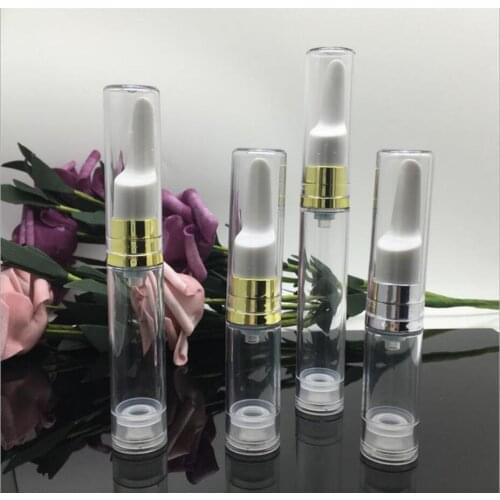 5ML clear airless bottle long silver/gold vacuum pump clear lid lotion emulsion serum sample eye essence skin care packing
