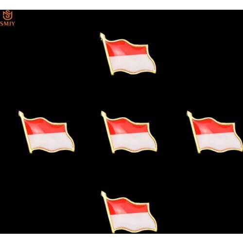 5PCS Indonesia Enamel Painted Flag Brooch Asian National Emblem Lapel Pin Metal Plated Jewelry Commemorative Badge Collection