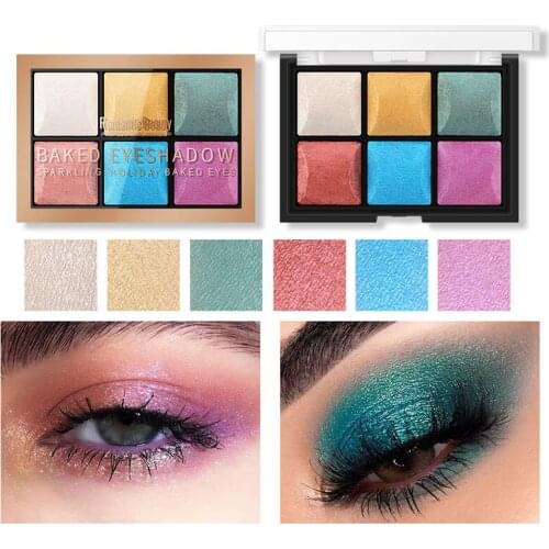 6 Colors Glitter Metallic Pearlescent Eyeshadow High Gloss Shimmer Rich Color Pigment Long Lasting Brightening Cosmetic Makeup