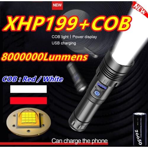 700000Glare XHP199 Powerful Led Flashlight Rechargeable USB Torch Light XHP90.2 High Power Tactical Flashlight 18650 LED Lantern
