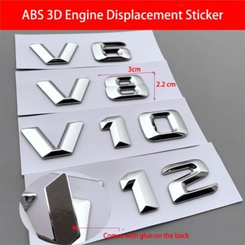 ABS 3D Engine Displacement Car Badge Decal Chrome V6 V8 V10 V12 Emblem Logo Sticker For Benz Bmw