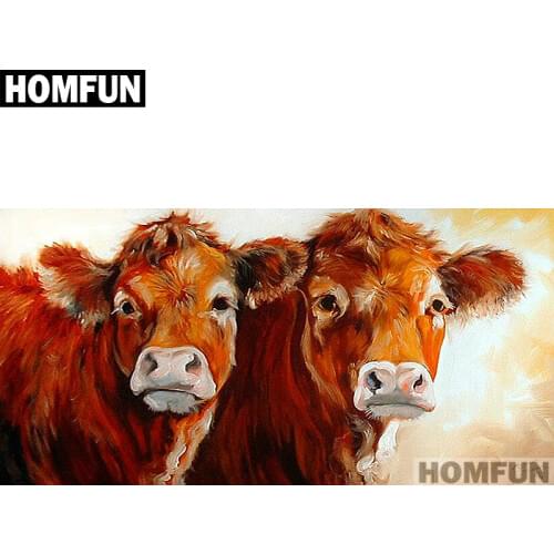 HOMFUN Full Square/Round Drill 5D DIY Diamond Painting "Animal Cows" 3D Embroidery Cross Stitch 5D Home Decor Gift A01517