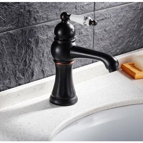 Oil Rubbed Bronze sink basin faucet black, Antique ceramic printing style basin faucet, Copper bathroom wash basin faucet mixer