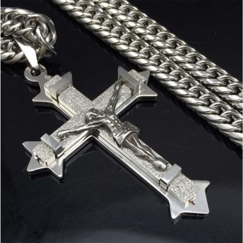 Jesus Stainless Steel Chain 3 Layer Knight Cross Silver color Mens Cahins Necklace Pendant DIY Jewelry Making