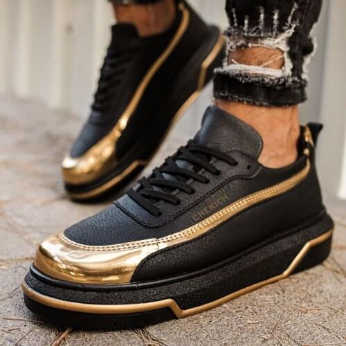 Chekich Mens & Womens Casual Shoes Black and Yellow Colors Non Leather Lace Up Casual Shoes Spring Autumn Seasons Luxury Gold Vulcanized Unisex Sneakers Breathable Lightweight Sport Wedding Sewing Sole CH041 V2