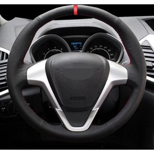 DIY Black Faux Leather Car Steering Wheel Cover For Ford Fiesta 2008-2016 2017 Ecosport 2014- 2015 2016 2017