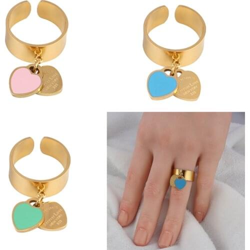 Women’s Stainless Steel Rings For Women Geometric Open Finger Rings Love Heart Charm Rings Trendy Female Ring Rings Jewelry