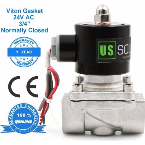 U.S. Solid 3/4" Stainless Steel Electric Solenoid Valve 24V DC Normally Closed for water, air, diesel, CE Certified