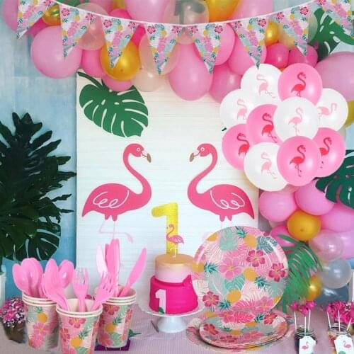 Cyuan Flamingo Party Decor Flamingo Paper Plate Cup Napkin Tablecloth Kids Birthday Party Disposable Tableware Kits Summer Party