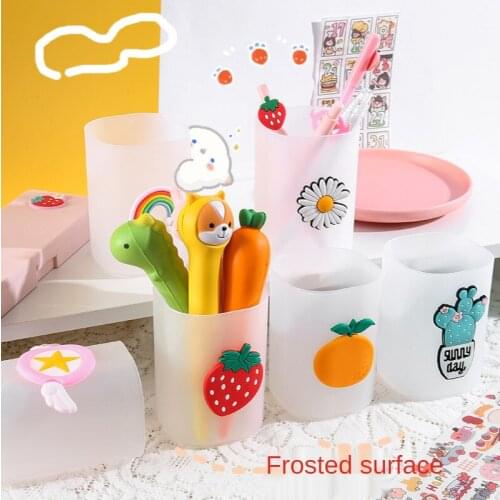 Ins Cartoon Soft Glue Decorative Translucent Sanding Pen Holder Cute Student Stationery Storage Box Office Desk Storage Box