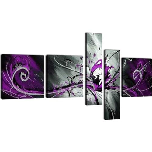 5 Piece Black White Purple Modern Abstract Oil Paintings on Canvas Peacock Pictures Wall Art Drop shipping