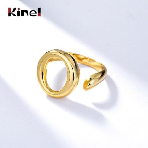 Kinel Silver 925 Jewelry Round hollow Finger Rings for Women Openwork Stackable Fashion 18K Real Gold Plated Anillos
