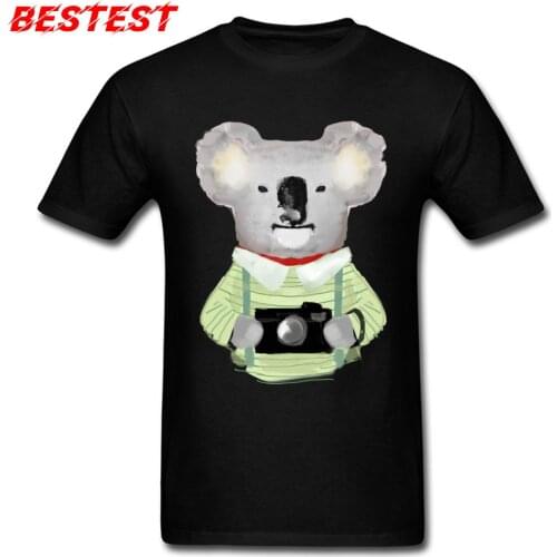 Koala Bear Photographer T Shirt Men Clothes Black T-shirt Cotton Tshirt Watercolor Animal Art Gift Tops & Tees Drop Shipping