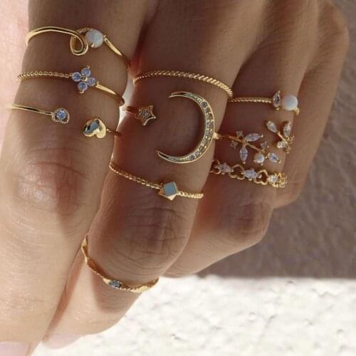 10Pcs Metal Ring Irregular Exquisite Alloy Cubic Zirconia Jewelry Ring for Daily Wear Birthday Ring Set Accessories 2021 New