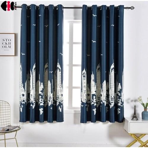 Castle Print Customized Height Short Curtain For Boys Kids Nursery 3 Colors Simple Modern Treatment PC001C