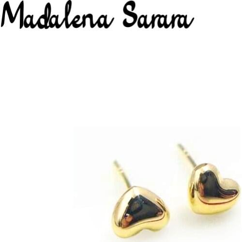 MADALENA SARARA Fashion Women Stud Earrings Pure 18K Gold 100% Quality Guarantee Small Heart Style