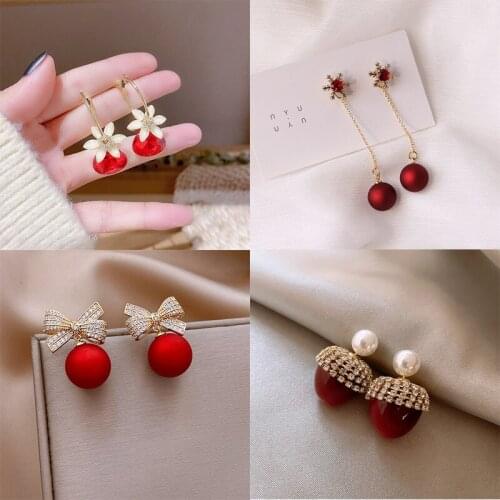 Fashion Metal Animal Earrings Womens Ethnic Red Christmas Bowknot Crystal Flowers Alloy Stud Earrings Jewelry for Girls