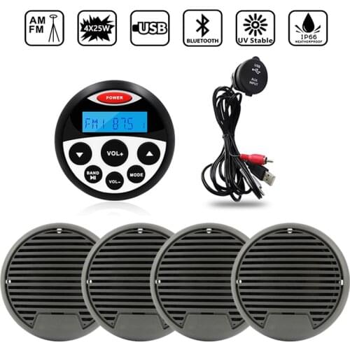 Marine Stereo Boat Radio Bluetooth Audio Receiver FM Car MP3 Player+3Inch Marine Speaker+USB Audio Cable For RV ATV Motorcycle