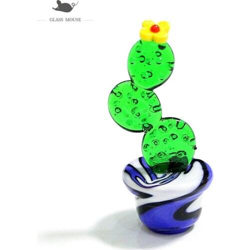 Handmade Murano Glass Cactus Figurines Crafts Ornaments Creative Colorful Cute Miniature Plant Sculpture For Home Tabletop Decor