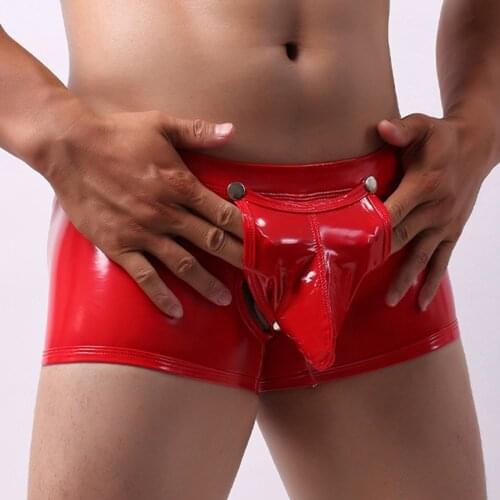 Boxer Shorts Removable Button Pouch Men Sexy Trunks Boxer Briefs Shorts Wet Look Underwear Mens Underpants Boxers Panties