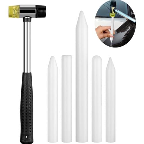 DIY PDR Tools Kit For Car Rubber Hammer+PDR 5PCS White Tap Down Pen Dent Removal Repair Tool Auto Dent Repair Tool Hand Tool Set
