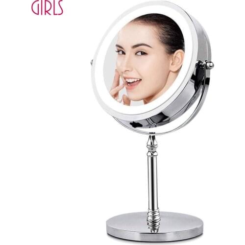 Tabletop Makeup Mirror with LED Light Double Sided 10X Magnifying Vanity Mirror Round Shape Desktop Backlit Cosmetic Mirrors