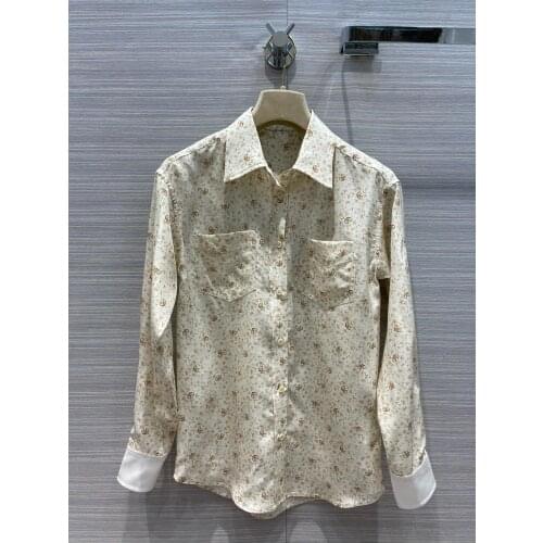 New ladies fashion 2021 long-sleeved sexy casual small floral silk shirt 0114