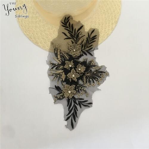 New arrive 3D flower Embroidery Applique Lace collar DIY lace Fabric Rhinestone Trim Sewing Neckline Clothing Accessories YL1765