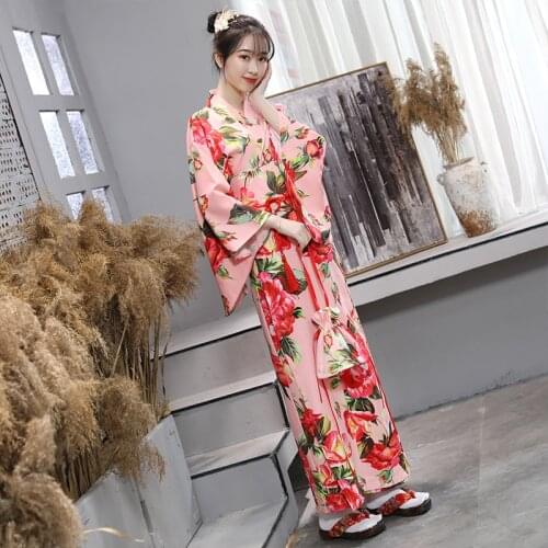 New Traditional Japanese Yukata Kimono Dress For Women Haori Floral Cosplay Costumes Asian Long Robes Pajamas Clothing SL2079