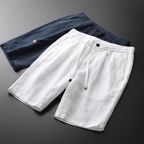 New Summer 100% Linen Casual Hight Quality Thin Comfortable Ventilate White Navy Men Shorts Plus Size M-4XL
